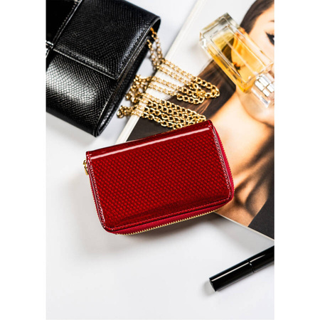 Damen-Geldbörse aus Leder mit Druckknopf in Rot – Peterson