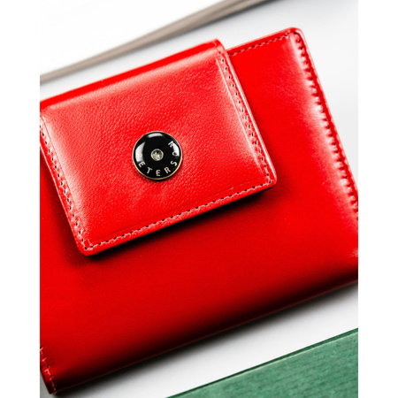 Damen-Geldbörse aus echtem Leder in Rot mit Druckknopfverschluss - Peterson
