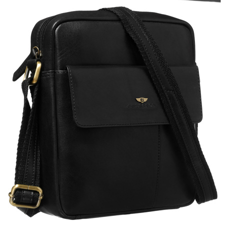 Herren-Umhängetasche aus Naturleder in Schwarz, mit Reißverschluss und Magnetverschluss - Peterson