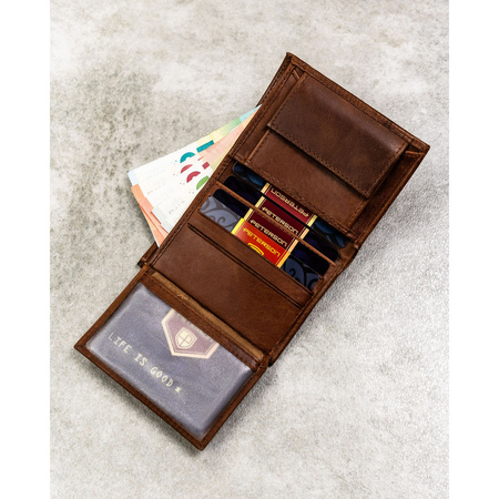 Vertikale, hellbraune Herren-Geldbörse aus Naturleder mit RFID-System – Peterson