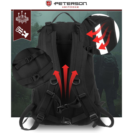 Schwarzer, militärischer Rucksack mit Kompressionsriemen – Peterson