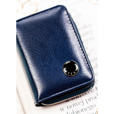 Kleine Damen-Geldbörse aus Natürlichem Leder und Öko-Leder in Marineblau - Peterson