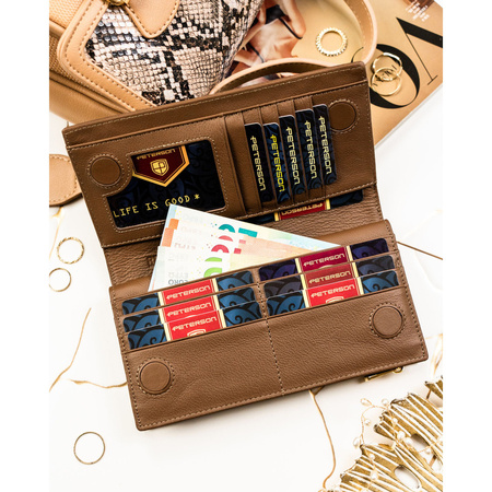 Braune Damen-Geldbörse aus Natur- und Öko-Leder mit RFID-System – Peterson