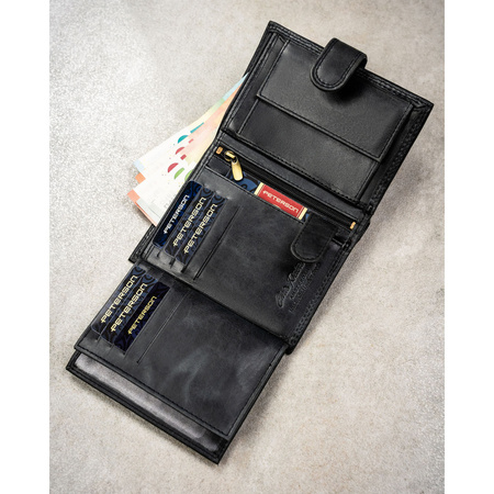Vertikale Herren-Geldbörse aus echtem Leder in Schwarz mit Druckknopfverschluss - Peterson