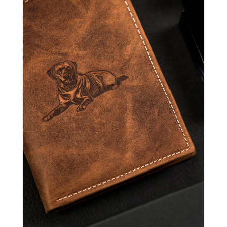 Braune Herren Geldbörse aus Leder ohne Verschluss mit geprägtem Hundemotiv