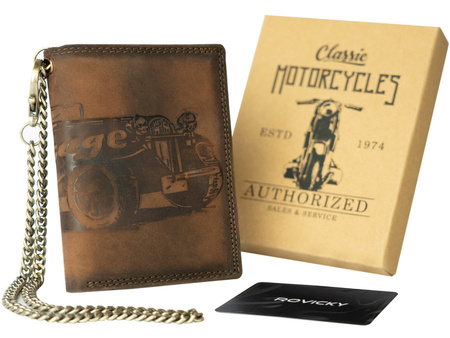 Vertikale Herren Geldbörse aus Nubukleder mit Prägung und Kette