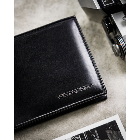 Geschenkset: Herren-Geldbörse aus Leder in Schwarz ohne Verschluss und schwarzer Gürtel aus Naturleder – Peterson