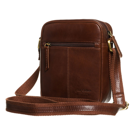 Herren-Umhängetasche aus Leder in Braun, aufgehängt an einem verstellbaren Gürtel – Peterson