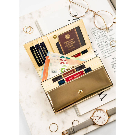 Klassische Damen Geldbörse aus echtem Leder in Schwarz-Gold in Geschenkbox – Peterson