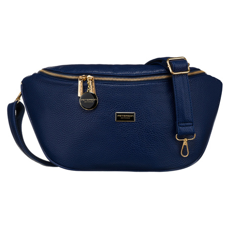 Große dunkelblaue Damen Hüfttasche aus Öko-Leder, Crossbody – Peterson
