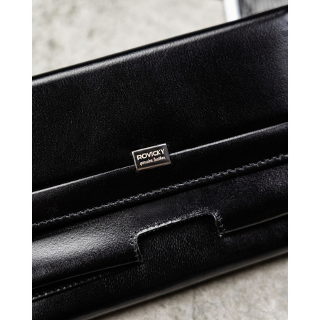 Schwarze, zweifach unterteilte Herren-Handgelenktasche aus Leder mit RFID-System – Rovicky