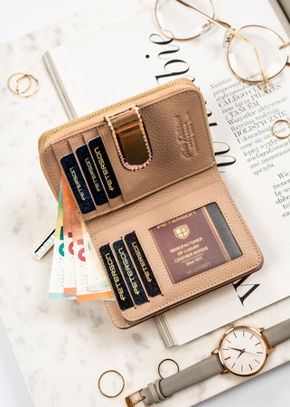 Kleine Damen Geldbörse in Gold aus echtem Leder mit Fotofach – Peterson