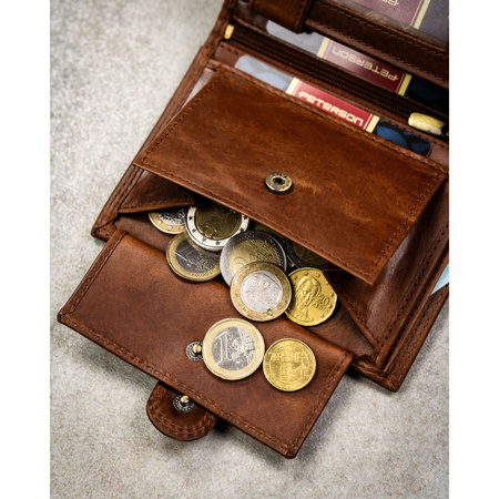 Herren-Geldbörse aus echtem Leder, braun, vertikal mit Druckverschluss - Peterson