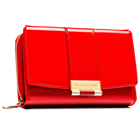 Rote, horizontale Damen-Geldbörse aus lackiertem Öko-Leder - Peterson