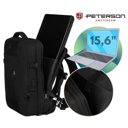 Schwarzer Reise-Rucksack, ideal als Handgepäck für das Flugzeug - Peterson