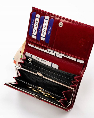 Mittlere, bequeme Damen Geldbörse aus Leder mit RFID – Rovicky