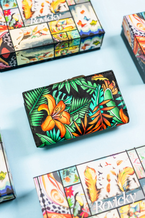 Große Damen Geldbörse mit Druckknopf aus echtem Leder – Rovicky