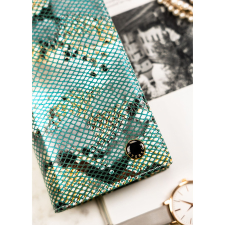 Vertikale Damen Geldbörse aus Leder mit Magnetverschluss und Schlangenleder-Prägung – Peterson