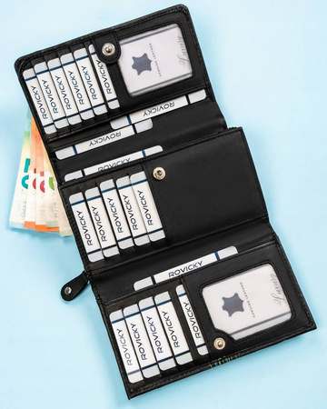 Damen Geldbörse mit Druckknopf aus echtem Leder – Rovicky