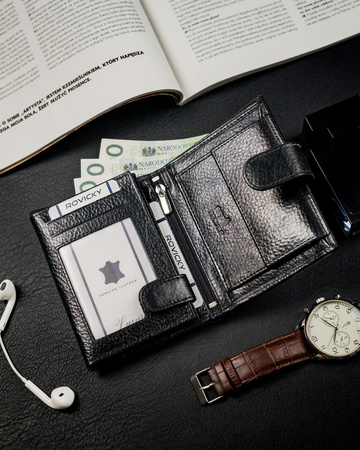 Klassische Herren Geldbörse Hochformat mit Verschluss aus Echtleder mit RFID-Technologie – Rovicky