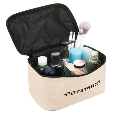 Beige-schwarze Kosmetiktasche aus synthetischem Gewebe, einteilig - Peterson