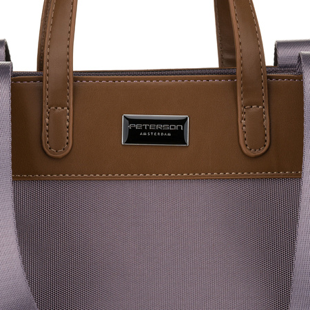 Große Damen-Shopper-Tasche in Grau, ein Hauptfach, mit Henkeln und abnehmbarem Gürtel - Peterson