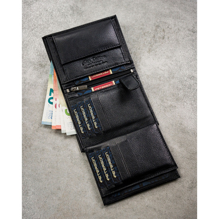 Geschenkset: vertikale Herren-Geldbörse aus Leder in Schwarz mit RFID-System und Gürtel aus Öko-Leder - Peterson