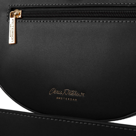 Beige-schwarze Damen Umhängetasche aus echtem Leder und Canvas – Peterson