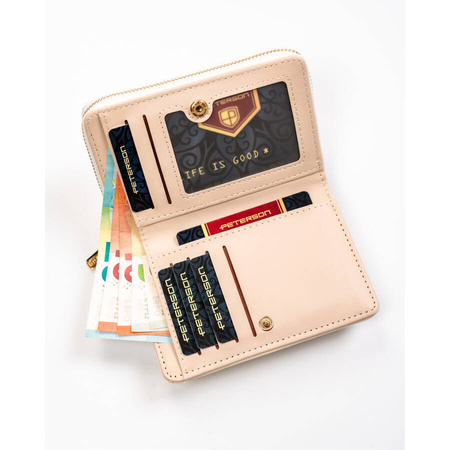 Gesteppte, beige Damen-Geldbörse aus Öko-Leder, passend für einen Fahrzeugschein – Peterson