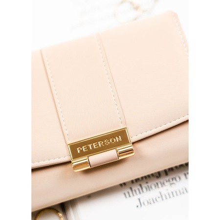 Beige Damen-Geldbörse aus Öko-Leder mit leicht gestreifter Struktur, mit Druckknopfverschluss - Peterson