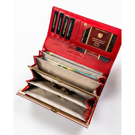 Geräumige rote Damen Geldbörse mit Animal-Prägung auf der Klappe – Peterson