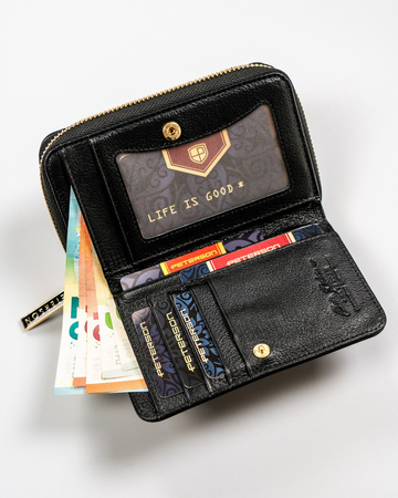 Schwarze Leder Geldbörse mit Druckknopf und RFID-Schutz – Peterson