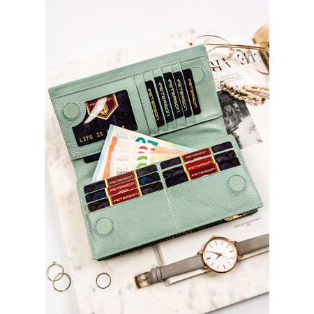 Vertikale Damen Geldbörse aus Leder mit Magnetverschluss und Schlangenleder-Prägung – Peterson