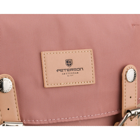 Rosa-grauer Damenrucksack aus Polyester und Öko-Leder, mit einem Fach - Peterson
