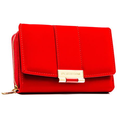 Damen-Geldbörse aus Öko-Leder in Rot, querformatig mit Druckknopf – Peterson