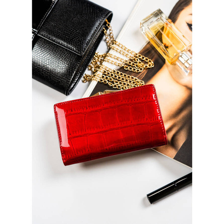 Elegante rote Damen Geldbörse mit Druckknopf und Bügelverschluss – Peterson