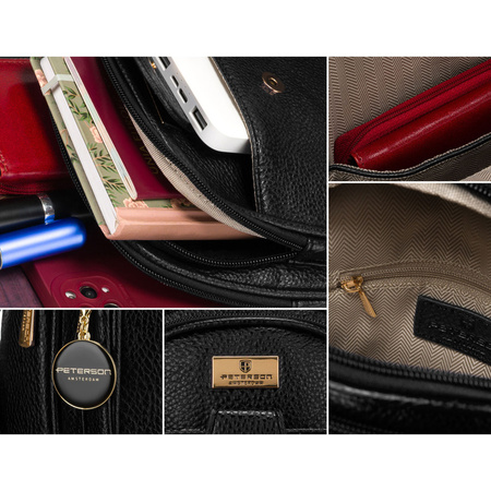 Schwarze Damen Gürteltasche Crossbody, Ein-Schulter-Rucksack aus Öko-Leder – Peterson