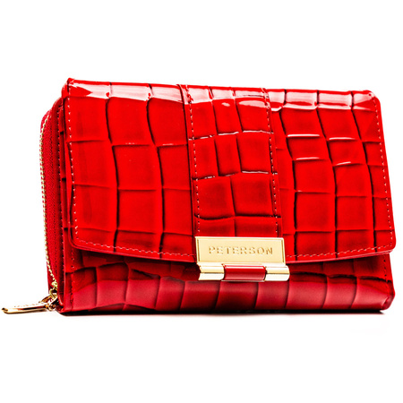 Damen-Geldbörse aus Öko-Leder in Rot mit Krokodilhaut-Prägung - Peterson
