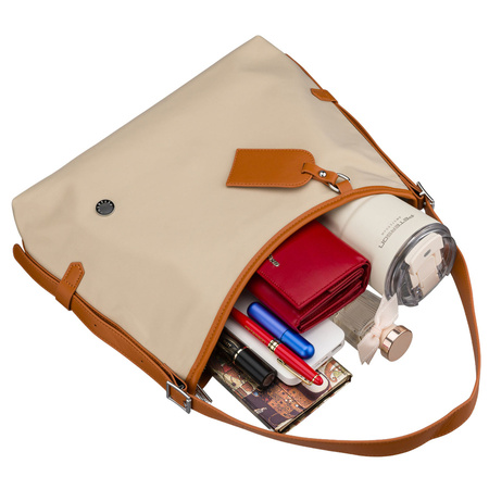 Beige Damen-Handtasche aus Polyester und Öko-Leder mit einer Außentasche – Peterson
