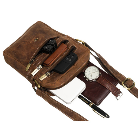 Herren-Umhängetasche in Braun mit Reißverschlüssen auf der Vorderseite – Peterson