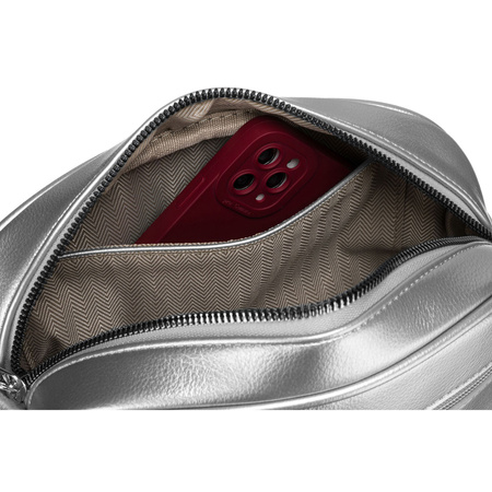 Modische silberne Damen Umhängetasche mit breitem und schmalem Schulterriemen im Set – Peterson