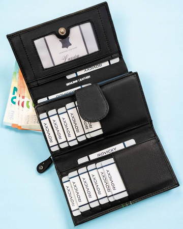 Geräumige Damen Geldbörse aus Leder mit Pfauenfeder-Muster – Rovicky