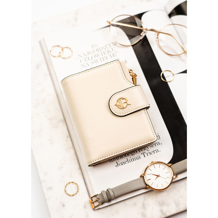 Beige Damen-Geldbörse aus Öko-Leder mit Druckknopf- und Reißverschlussverschluss - Rovicky