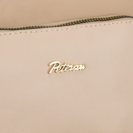 Beige Damen-Umhängetasche aus Nylon und Öko-Leder, aufgehängt an Griffen und einem abnehmbaren Gürtel – Peterson