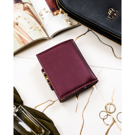 Damen-Geldbörse aus Natur- und Öko-Leder in violetter Farbe, mit Druckknopf und Bügelverschluss - Peterson