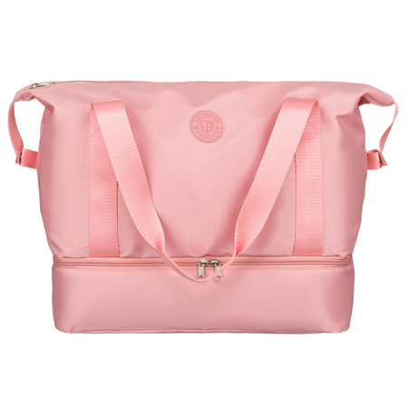 Rosafarbene Wochenendtasche aus strapazierfähigem Polyester, aufgehängt an bequemen Griffen - Peterson