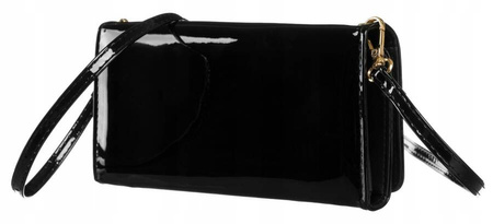 Schwarze, elegante 2-in-1 Handtasche aus lackiertem Öko-Leder – Rovicky