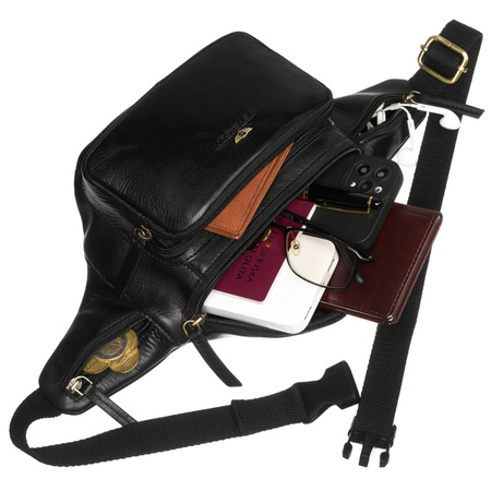 Klassische, schwarze, aus Leder Herren-Bauchtasche für die Hüfte – Peterson