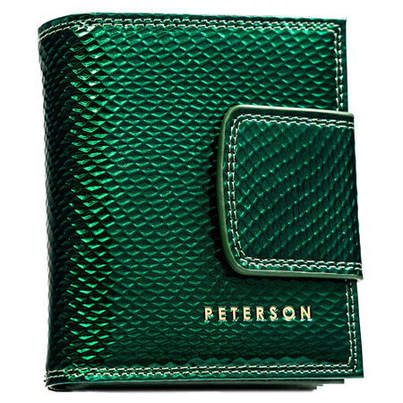 Damen Geldbörse aus grünem Echtleder mit Druckknopf- und Bügelverschluss – Peterson
