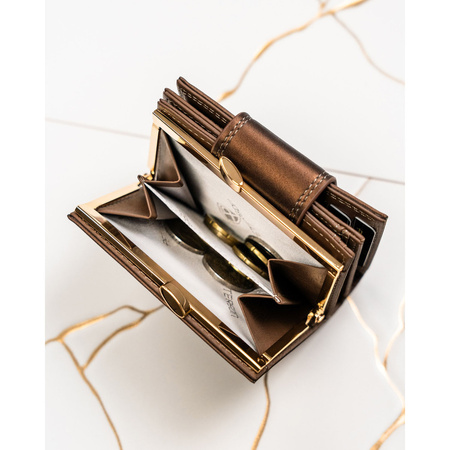 Braune Damen-Geldbörse aus Natur- und Öko-Leder, mit Druckknopf und Bügelverschluss – Peterson